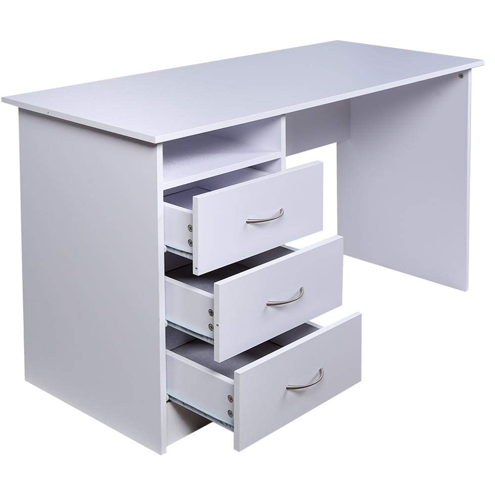 BAKAJI Scrivania con Cassettiera 3 Cassetti + Ripiano Aperto Tavolo da Lavoro Porta Pc Computer in Legno MDF Arredamento Casa Ufficio Cameretta Design Moderno Dimensione 120 x 51 x 72 cm (Bianco)