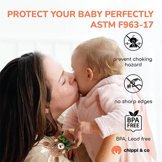 Miniatura 4 de Chippi & Co Anillo de sonajero de madera con mordedor de ganchillo, ciervos marrones, cervatillo de peluche, bebé, recién nacido, niño, niña, 0, 3,