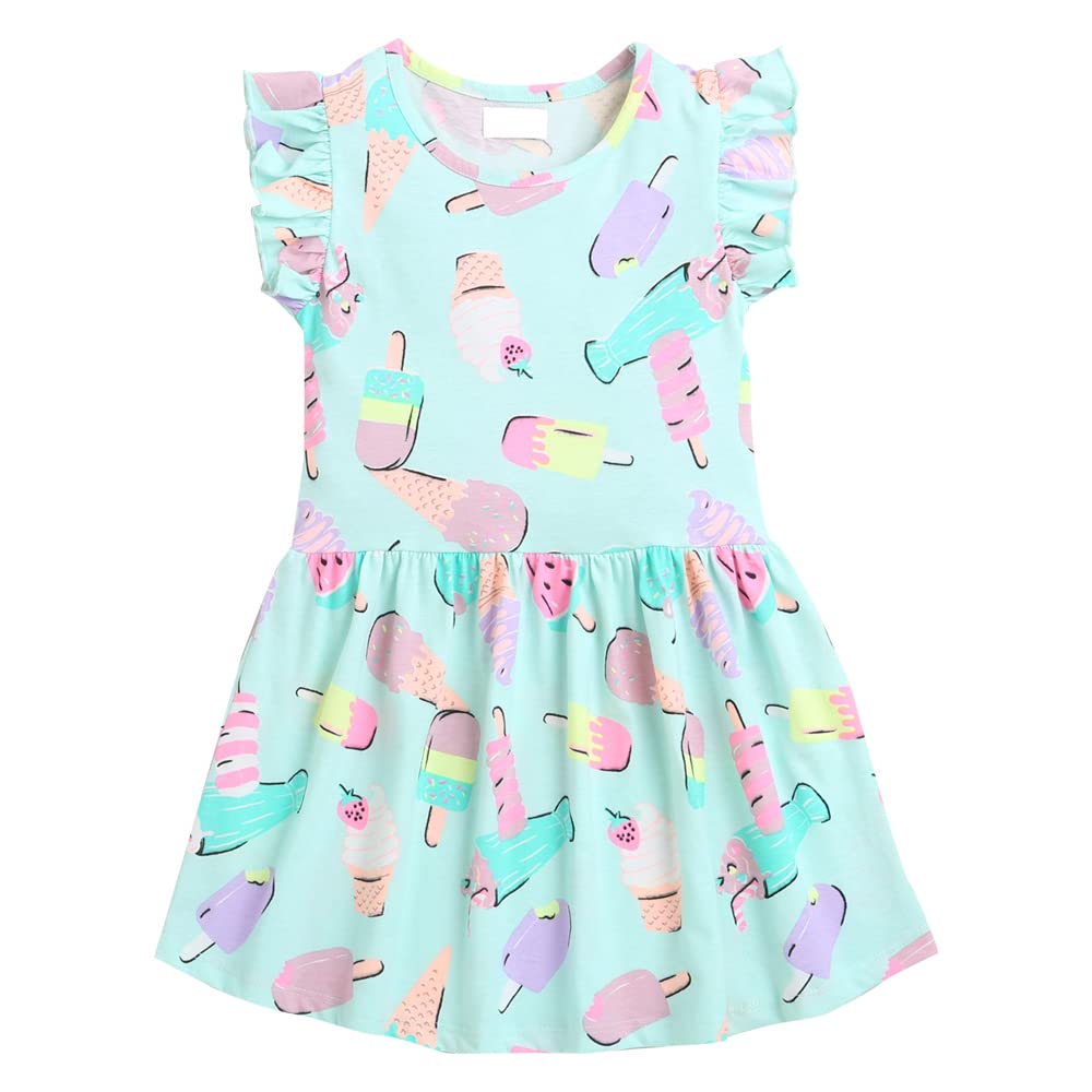 Hopscotch Girls Cotton Ice Print Casual Dress in Aqua Color