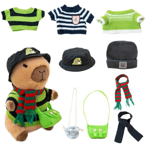 Image of Capybara Plush for Boys Girls Birthday Dress Up Cute Plushies,10 Pcs Set,9 Clothes and Accessories Kawaii Stuffed Animal Plushie Toy, Soft Peluche Doll for Kids 10.2 in