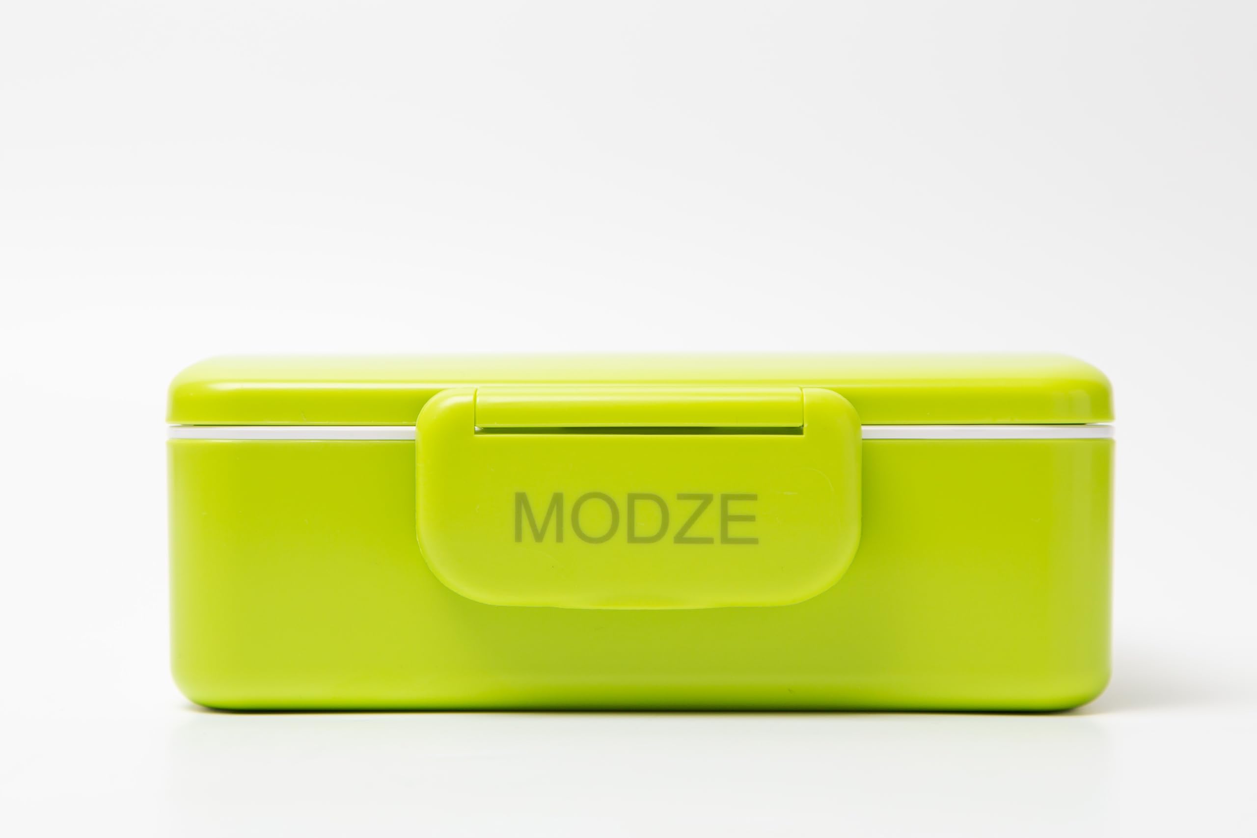 MODZE Eco-Friendly Adults Kids Bento Lunch Box - Portable Compartment Boxes with Sauce Pot, Detachable Cutlery Holder, Drop-Proof, Dishwasher Safe, Microwaveable & Made with BPA-Free Materials (Green)