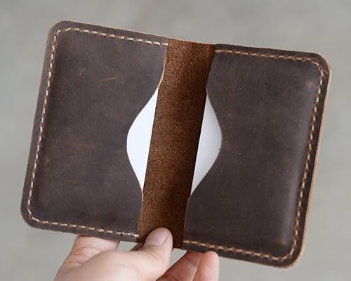 Miniatura 6 de Personalized Men's Handmade Slim Leather Wallet Credit Card Holder Slim Wallet Italy oiled Leather (Hold 30 pics of cards)Distressed Brown110