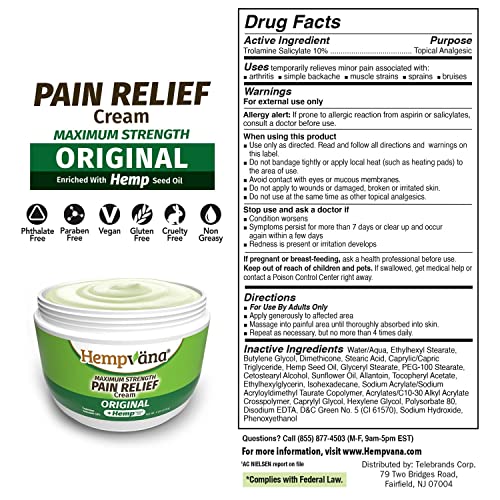 Image of Hempvana Relief Cream 2 Pack with Seed Extract - Relieves Inflammation, Muscle, Joint, Back, Knee, Nerves and Arthritis - Made in USA 3oz Paraben Free, Vegan, Cruelty-Free As Seen On TV