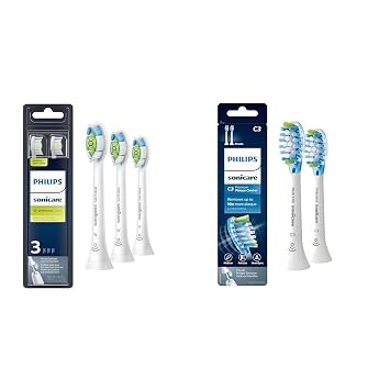 Philips Sonicare Genuine W DiamondClean Replacement Toothbrush Heads, 3 Brush Heads, White, HX6063/65 & Genuine C3 Premium Plaque Control Replacement Toothbrush Heads, 2 Brush Heads, White, HX9042/65
