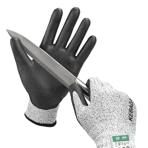 Image of Kebada Cut Resistant Gloves, ANSI A2 Cutting Glove, PU Coated, Touchscreen, Multi-Purpose Model C2, 1 Pair, Small