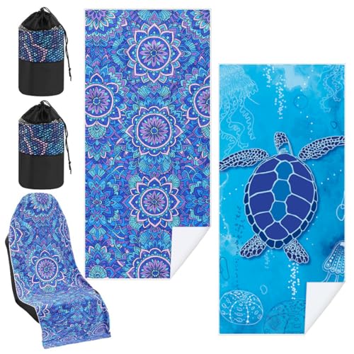 Image of Hahafelt 2 Pack Car Seat Towel Cover with Storage Bag, Sea Turtles, Mandala