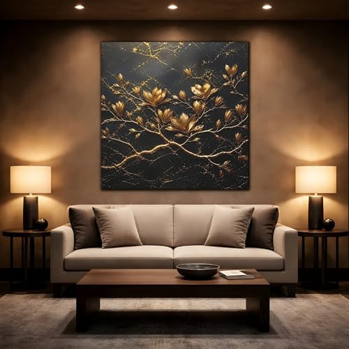 Impression sur toile luxe fleurs dorées châssis épais 3cm