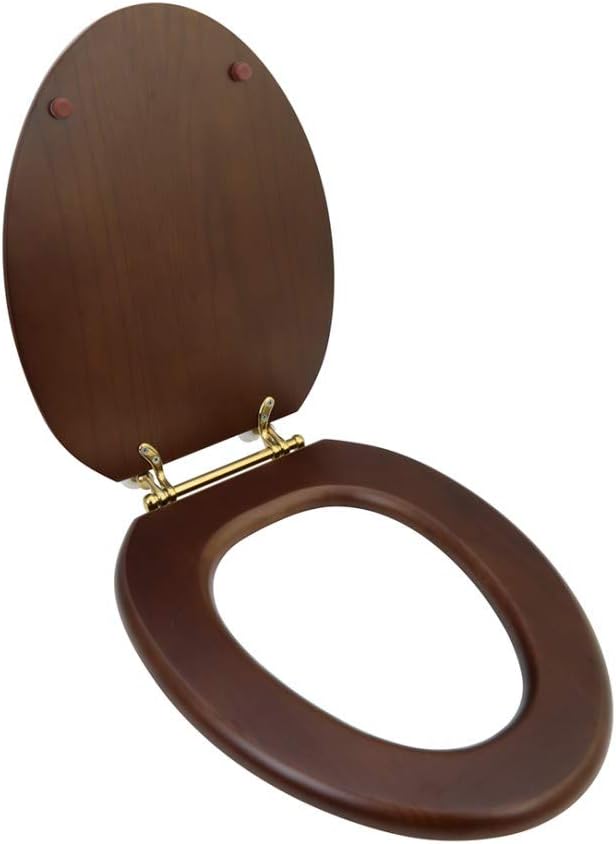 Renovators Supply Manufacturing Dark Oak Wooden Toilet Seat Elongated Toilet Seat With Brass PVD Hinges And Non Slip Bumper