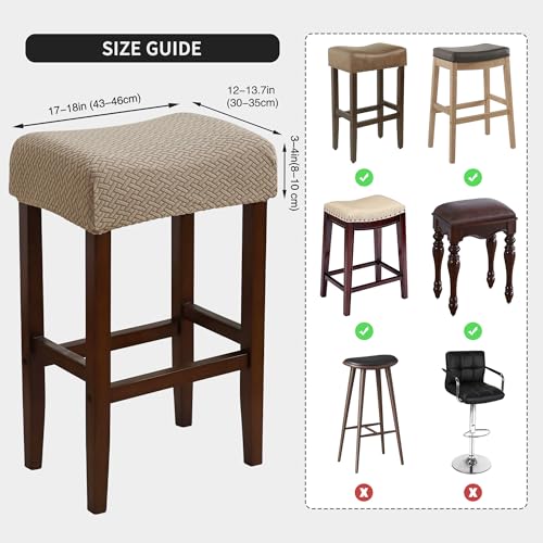 Image of Waterproof Bar Stool Covers Set of 2 Rectangle Camel Jacquard Stretchable Backless Barstool Seat Cover Counter Bar Stool Slipcovers Washable