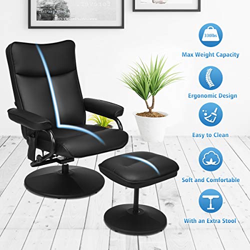 Giantex Electric Massage Recliner Chair With Ottoman, Faux Leather Swivel Recliner Remote Control, 8 Vibration Modes & 4 Massage Motors, Overstuffed Padded Seat Chairs (Black) #TOP5