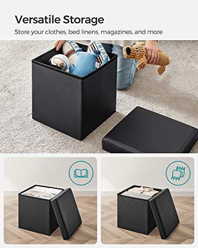 Songmics Ulsf101 Storage Ottoman Cube/Footrest Stool/Coffee Table/Puppy Step, Holds Up To 660 Lb., Faux Leather, 15", Black #TOP3