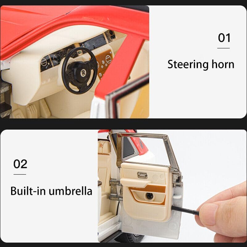 Image of 1:24 Scale Big Size Rolls-Royce Cullinan Toy Car | Metal Pullback Diecast Car for Kids with Openable Doors, Sound, Light Effects Toy for Car Enthusiasts (Color As Per Available),white,red