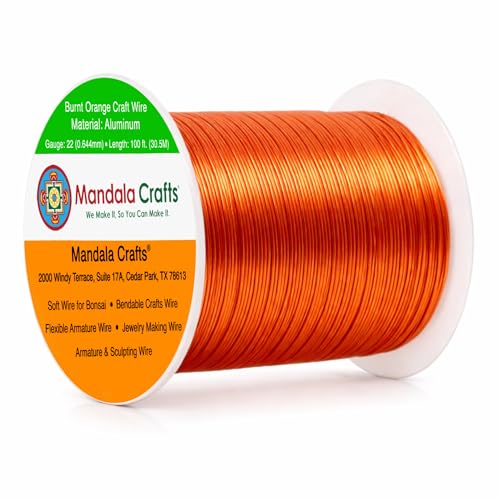 Image of Mandala Crafts 22 Gauge Anodized Aluminum Craft Wire for Jewelry Making - 100 FT Colored Flexible Burnt Orange Wire - Bendable for Bonsai Armature Crafting Sculpting