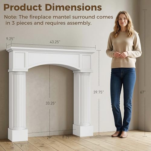 Image of HOMCOM Modern Fireplace Mantel, Freestanding Fireplace Surround with Leg for Electric Fireplaces, 43.25 inch W x 42.75 inch H, White