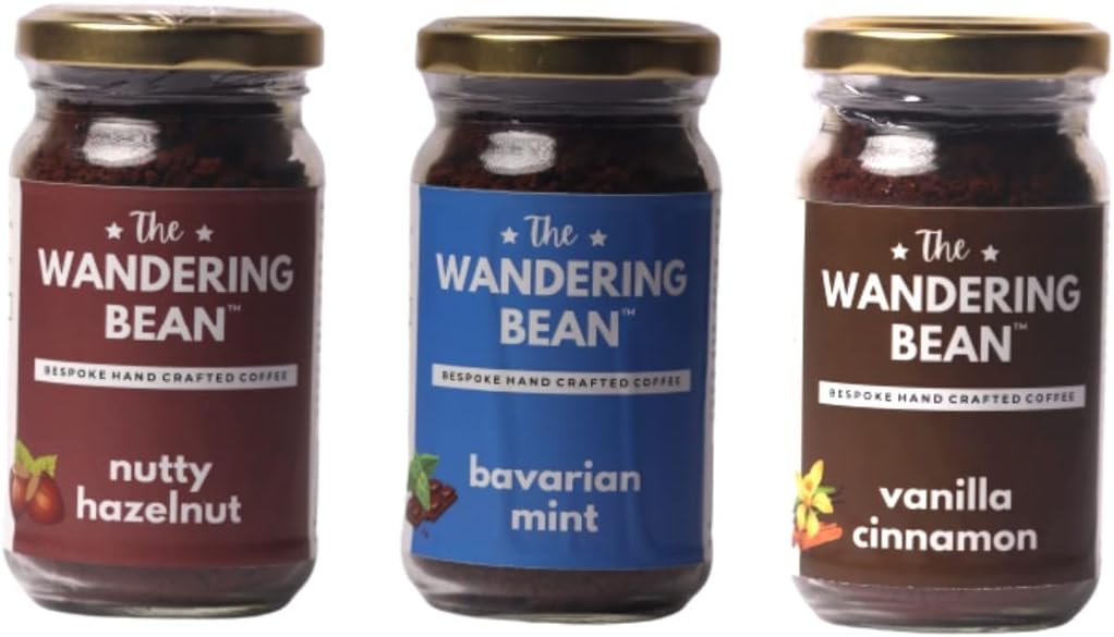The Wandering Bean Combo Pack Flavored Instant Coffee (Hazelnut + Cinnamon + Mint) Gift Festive, Best Gift Hamper 3x60g