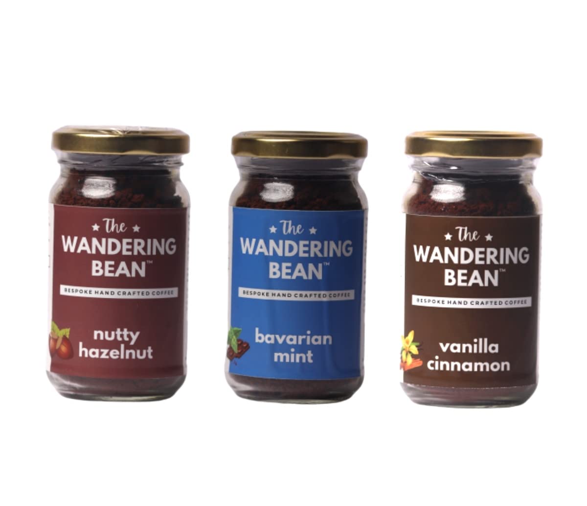 The Wandering Bean Combo Pack Flavored Instant Coffee (Hazelnut + Cinnamon + Mint) Gift Festive, Best Gift Hamper 3x60g