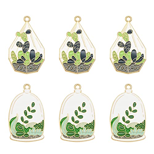 JJGQAZ 20pcs Assorted Cactus Potted Flower Leaf Charms Pendants Dainty Plant Enamel Dangle Charms for Earrings Jewelry Making Necklace Bracelet