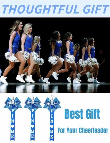 Image of Cheer Pin Me Ribbon Cheerleader Pin Me Bow Cheer Bow Keychain with Rhinestones Cheerleading Sports Accessory Gift