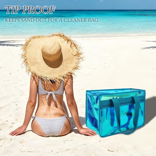 Image of Fammart Iridescent Clear Beach Bags Waterproof Sandproof for Women, Large Jelly Tote Zipper Pool Bag Cruise Essentials 2026