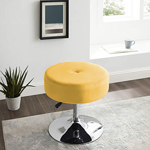 Art Leon Vanity Stool Large, Modern Velvet Upholstered Makeup Vanity Stool, Adjustable Height Swivel Stool with Metal Base Round Ottoman for Bathroom Bedroom Desk (Yellow) - Thumbnail 2