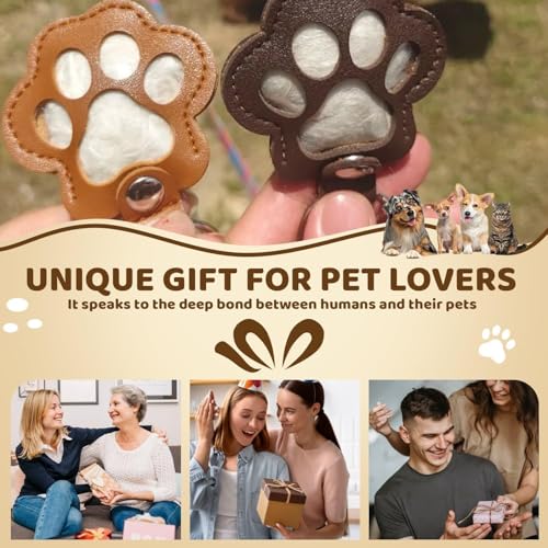 Bafiwu Schlüsselanhänger Leder für Tierhaare Erinnerung, 3 Stück Schlüsselring mit Pfote Design, Erinnerung Hund Geschenk für Hundebesitzer Andenken An Verstorbene Katze für Katzenliebhaber
