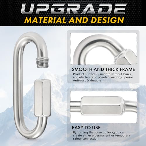 Image of sprookber Stainless Steel Chain Quick Links - 304 Stainless Stee Chain Connector, Screw Carabiner, Chain Hooks, Set of 6