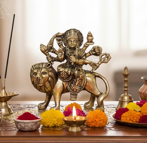Estatua Dorada de Maa Durga de Bronce 12 cm miniatura 3