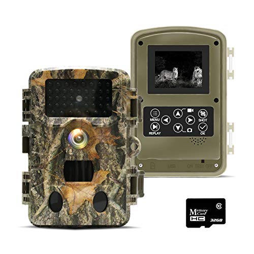 LANMODO Trail Camera with Night Vision, 20MP 1080P Game Camera Free 32GB Card, Waterproof Wildlife Camera, Hunting Cam Motion Activated, 0.2S Trigger Speed, 120° Detecting Range, up to 24hrs Video