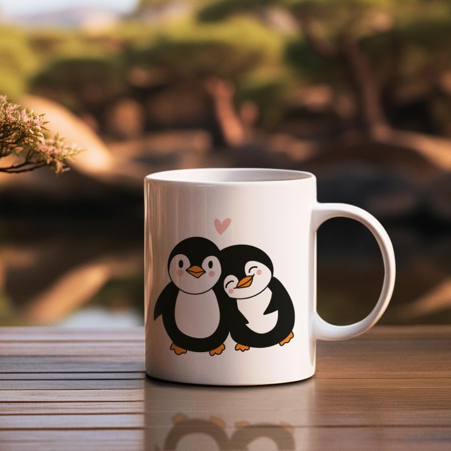 Happie Gifting Adorable Penguin Couple in Love Ceramic Coffee Mug for Tea, Milk, and Gifting (11oz/330ml)