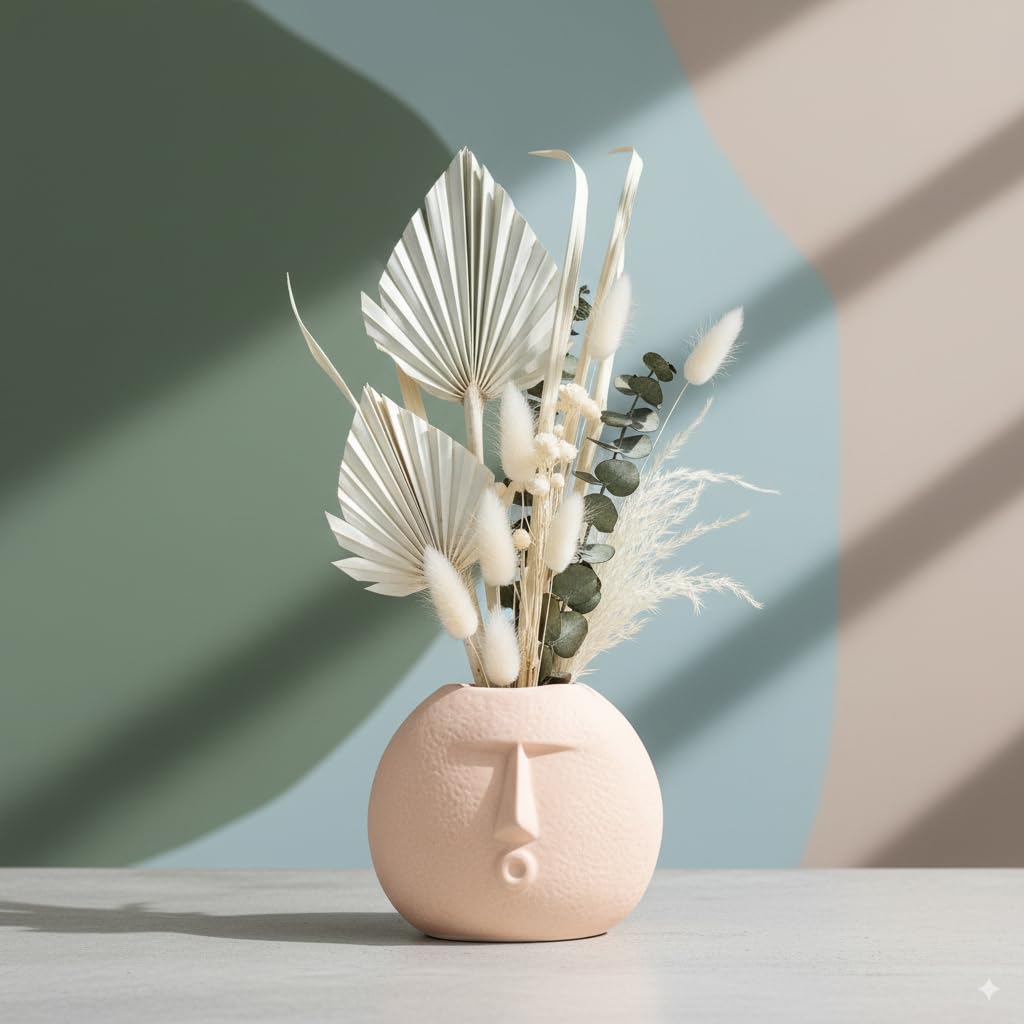Face Ceramic Vase for Home Décor | Office or Living Room (Blowing Kiss Beige)