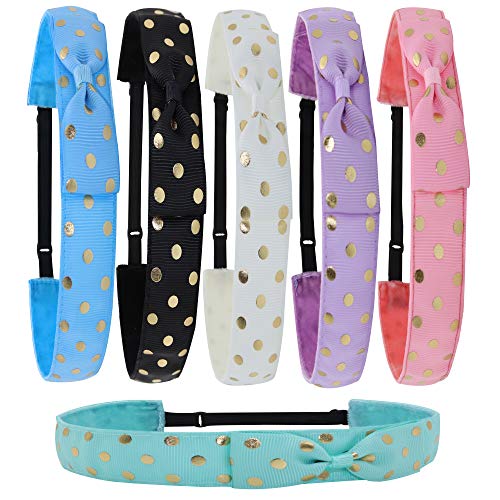 Frog Sac 6 Polka Dot Elastic Bow Headbands For Girls, Adjustable Non Slip Bow Hair Bands For Kids, Dressy Nonslip Girl Head Bands Hair Accessories, Cute No Slip Headband Stocking Stuffers For Girls #TOP7