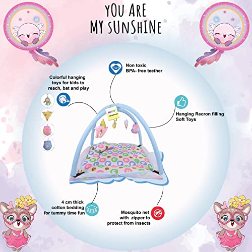 Image of Kwitchy Baby Bedding Set New Born Baby Bed | Mattress | Mosquito Net | Play Gym | Playmats | Floor Gym | Cotton | Infants | Gift Pack | Bed with Hanging Toys (0-6 Months) Blue