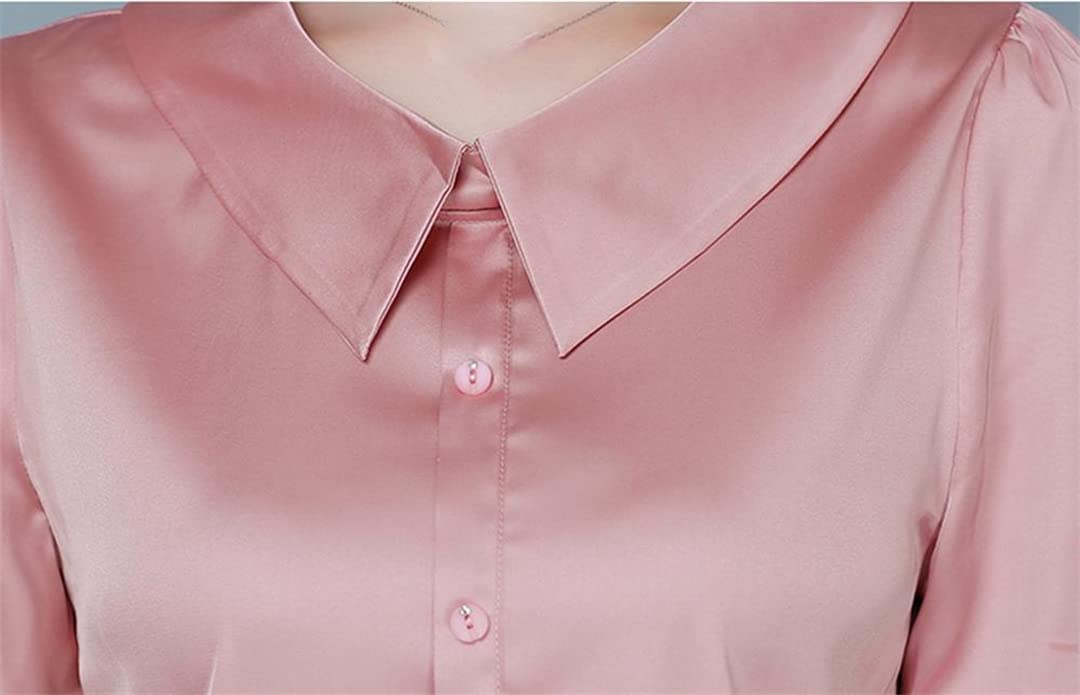 Camisa de Trabajo de Oficina de Verano para Mujer, Camisa de Seda Satinada con Cuello en V de Manga Corta para Mujer, Blusa, Tops