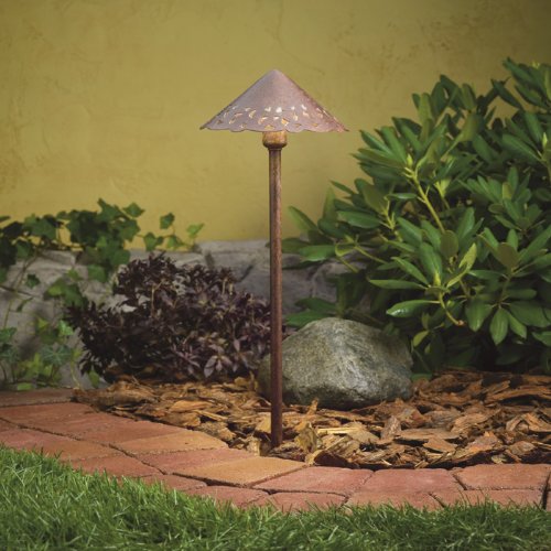 Kichler Cast Aluminum Hammered Roof Integrated LED Landscape Light Fixture, 22 in H x 8.25 in W Wet Location Rated Lighting Fixtures in Textured Tannery Bronze, 15871TZT27 by Kichler - Used condition - US$144.09