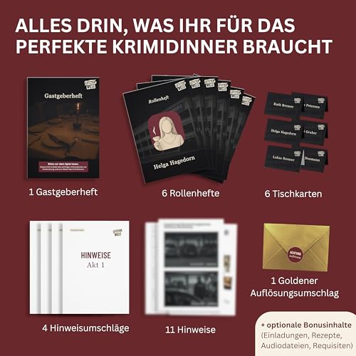 Stadtkrimis Exit Escape Stadtführung Krimidinner 4-6 Personen Letzter Wille | Das True Crime Krimi Dinner für Zuhause | Krimidinner Spiel ab 16 Jahren für 4 bis 6 Spieler | Crime Dinner, Mörderische Dinnerparty