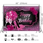 Pink Happy Birthday Backdrop Banner for Women Girls Heels Happy Birthday Banner Pink Backdrop Rose Champagne Backdrop for Women 18th 30th 40th 50th 70th Party Decorations 7x5Ft (82x59 inch) - Image 5