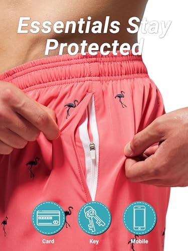 Arcweg Mens Swimming Trunks 2 in 1 with Boxer Liner 5.5" Quick Dry Swimwear Bathing Suit Swim Shorts with Zipper Pockets M(US) Flamingo - image 5