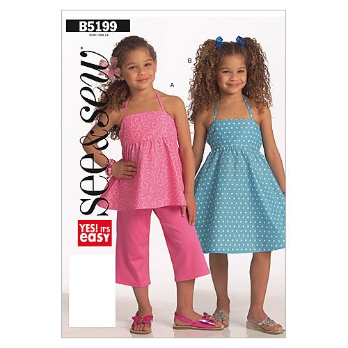BUTTERICK PATTERNS B5199 Children's'/Girls' Top, Dress and Pants, Size A (2-3-4-5)