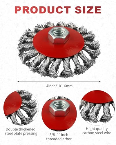 Image of Rocaris 45 Pack 4 Inch Wire Wheel Brush for 4 1 /2 Angle Grinder | Twist Knotted Wire Wheel with 5 /8 inch Thread Arbor for Heavy-Duty Conditioning Removing Rust