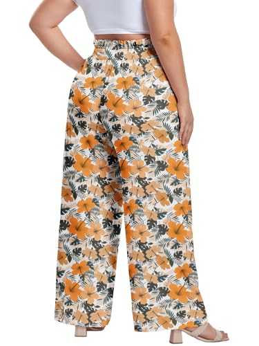 Image of OLRIK Women's Plus Size Pants Adjustable High Waisted Wide Leg Palazzo Pants Casual Trousers with Pockets Spring Clothes