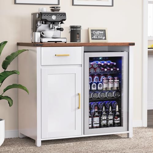 GDLF Coffee Bar with Mini Fridge Space, Mini Fridge Cabinet Stand，Liquor Wine Cabinet for Dorm, Kitchen or Office, 39.4' W X 20.9' D Tabletop，White