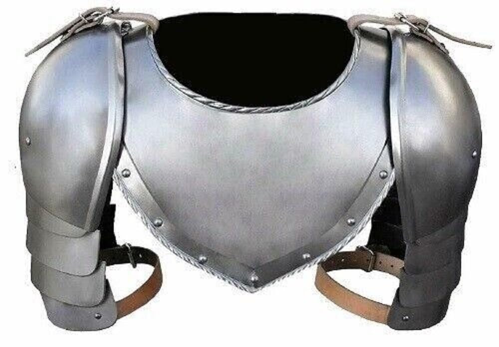 KORE NS Medieval Iron Gorget Spaulders Arm Shoulder Set Viking Crusader Pauldrons Armor Silver, Silver, Regular