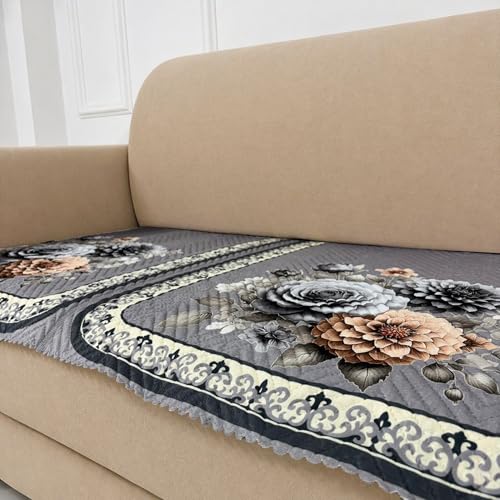 Image of Homerz 'Brooklyn Series' Premium Sofa Cover | Quilted Floral Design | Non-Slip Washable Sofa Protector | Soft Anti Slip Fabric (Grey, 5 (3+2) Seater, Only Seat Cover)