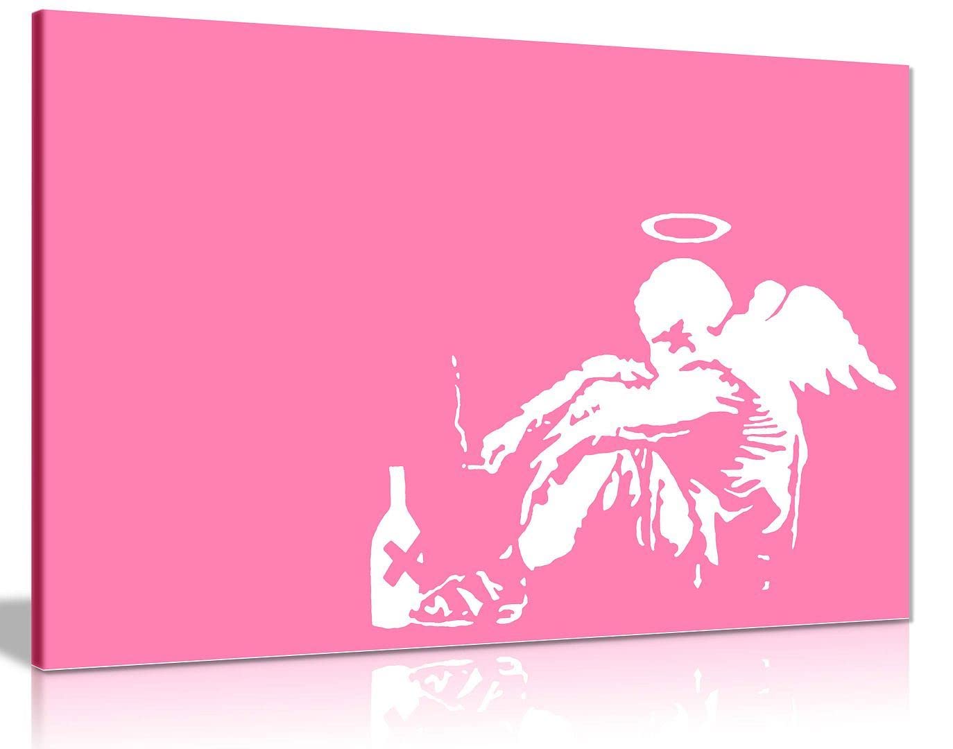 Panther Print Pink Banksy Fallen Angel Graffiti Canvas Wall Art Picture Print Home Decor 46X31 Cm (18X12in)
