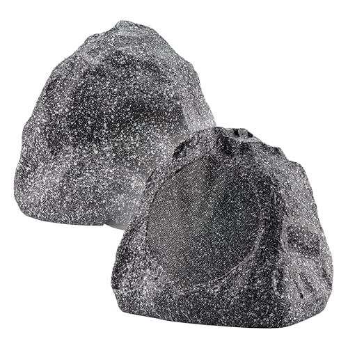 Theater Solutions 2R6G Outdoor Granite 6.5' Rock 2 Speaker Set for Deck Pool Spa Yard Garden
