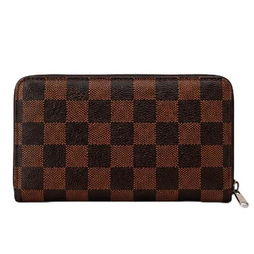 Women's Premium Zip Around Wallet | PU Leather Checkered Long Clutch Wallet | Card Holder | Cash & Coin Organizer | Brown-image-37