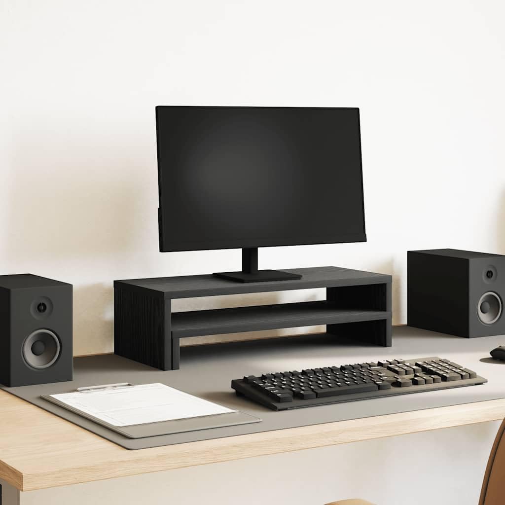 Supporto per monitor nero, effetto rovere, 54 x 22 x 15 cm, in legno, regolabile in altezza, ergonomico, per ufficio, casa, gaming, laptop, PC, notebook, gestione dei cavi, ripiano