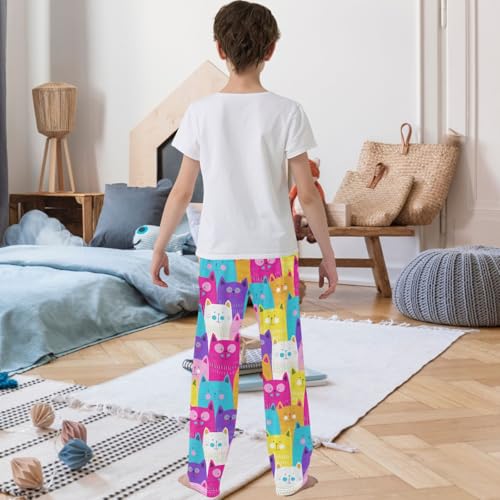 Boy's Pants Colorful Animal Cat Cartoon Jogger Pants Elastic Waist Long Bottoms Trousers with Pockets 6-14 Years3