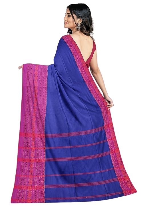 Image of eC ESHA'S COLLECTION Women's Cotton Blend Begumpuri Handloom Saree With Unstitched Running Blouse Piece