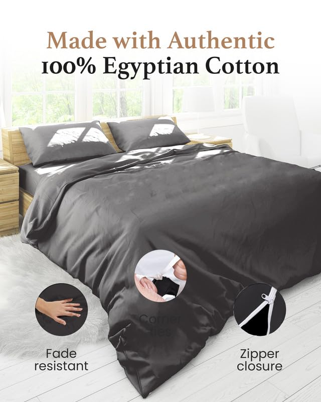King Size Duvet Cover Set, 1000 TC 3 Pc Quilt Cover Set, Dark Gray Bedding Set, 100% Egyptian Cotton Duvet Covers - Image 2